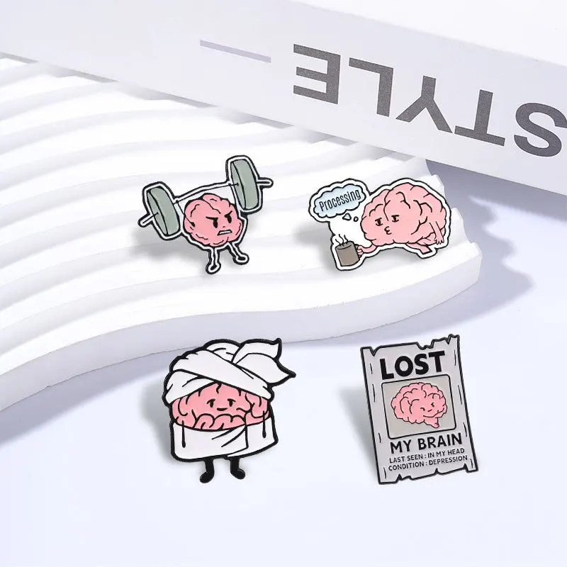 Cartoon Letter Brooch Lapel Pin Matchstick Cat Playing Card Memory Card Frog Wash Machine Brain Text Pillow Badge Punk Jewelry