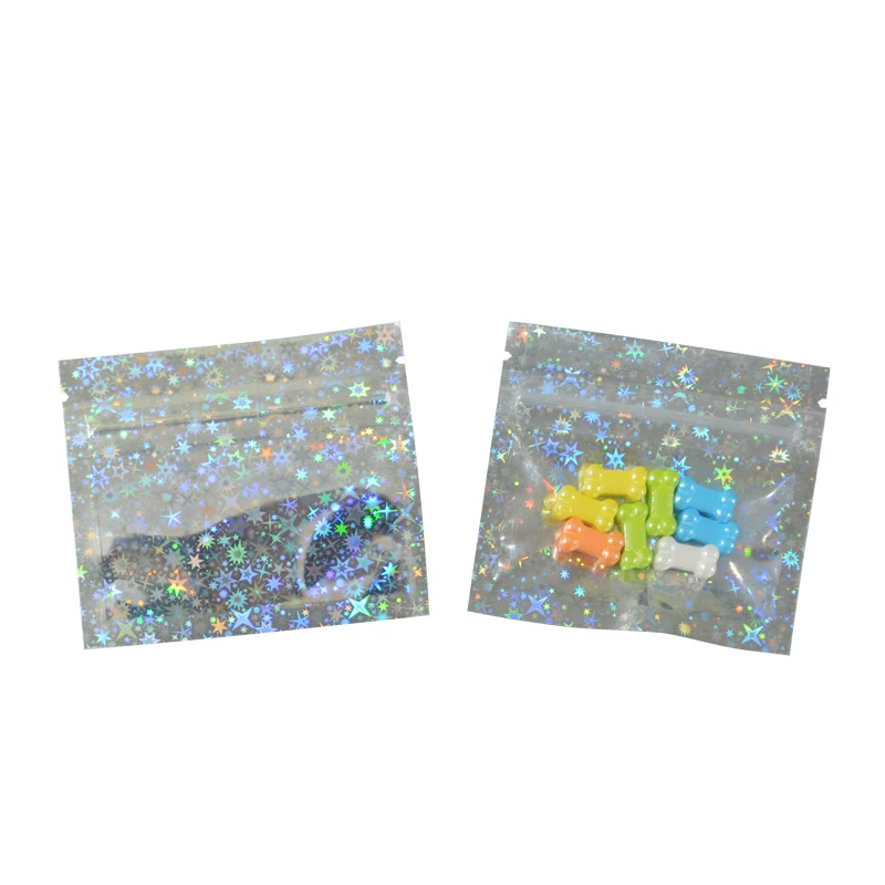 

100pcs 7.5*6.5cm Mini Aluminum foil Holographic Iridescent Ziplock Bag Pouches Cosmetic Jewelry Laser Storage Bags Zipper Bags