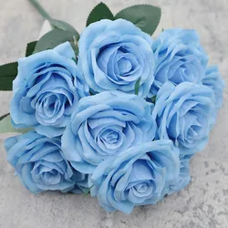 Blue Rose Artificial Flower 10 Heads Big Bouquet Artificial Flowers Roses Pink White Wedding Decor Fake Flower Decoration Home