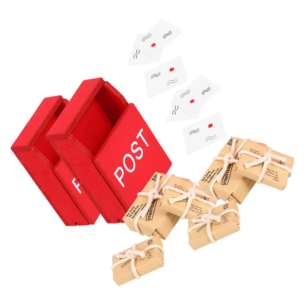 2Sets Authentic Mini Mailbox and Sack Set 1:12 Scale Dollhouse Accessory for Playhouse Decoration Early Learning Activity Home