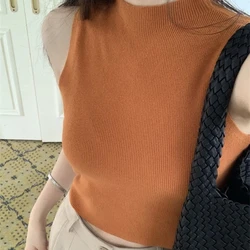 New Temperament Soft Knitted Sweater Vest Women Fashion Streetwear Sleeveless Tank Top Casual T-Shirt Top Camisole High Quality