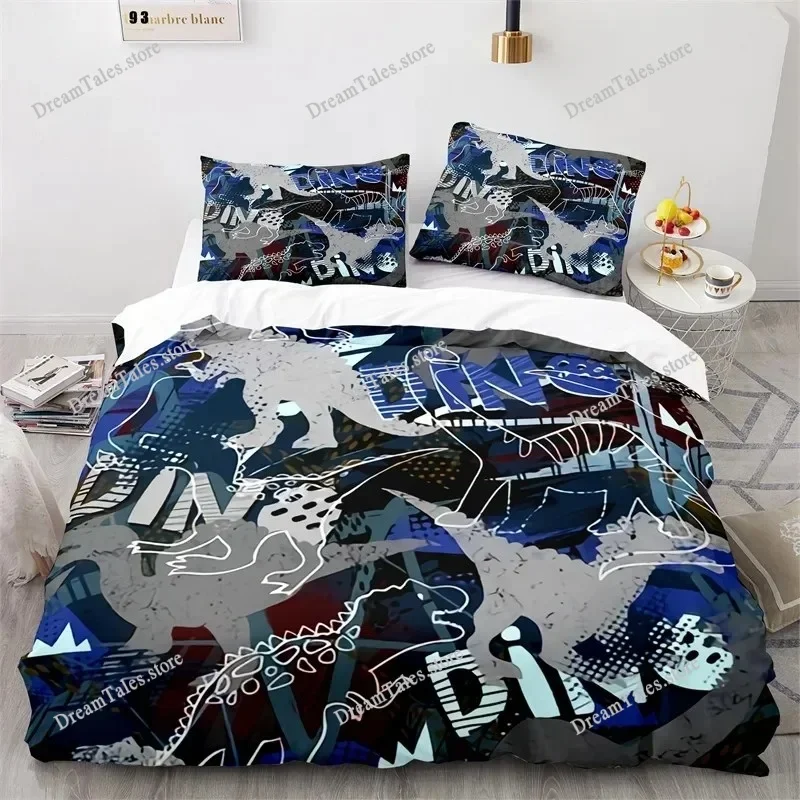 Cartoon Dinosaur Duvet Cover Microfiber Kids Cute Animal Bedding Set Jurassic Series Twin Comforter Cover for Girls Boys Teens