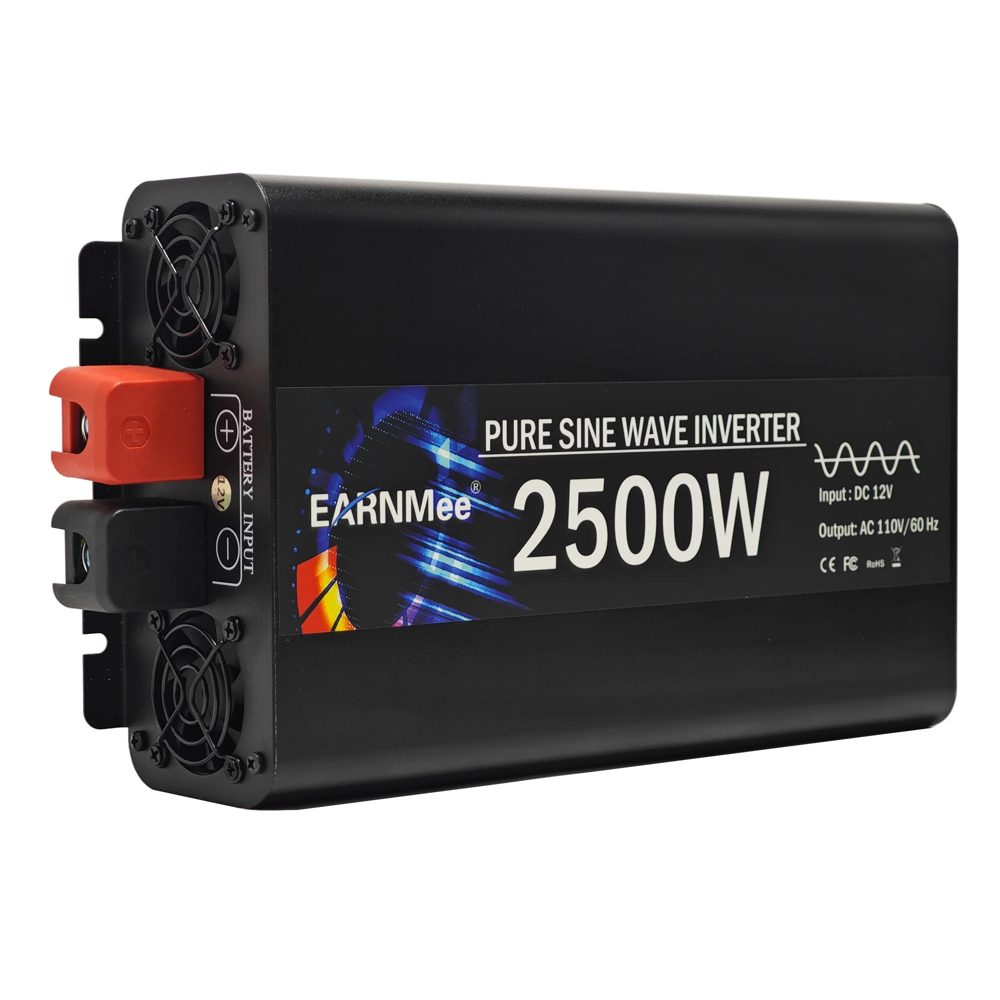 EARNMee 2.5KW 2500W 12V To 110V AC LCD Display Off-Grid Solar Pure Sine Wave Power Inverter For Car RV Outdoor Home
