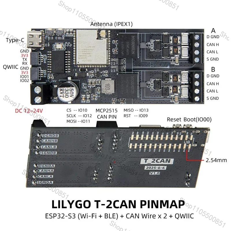 Popular Hot sell LILYGO T-2CAN ESP32-S3 2-Channel Relay Module with Stand-Alone DC MCP2515 CAN Controller SPI Interface Esp32 Re