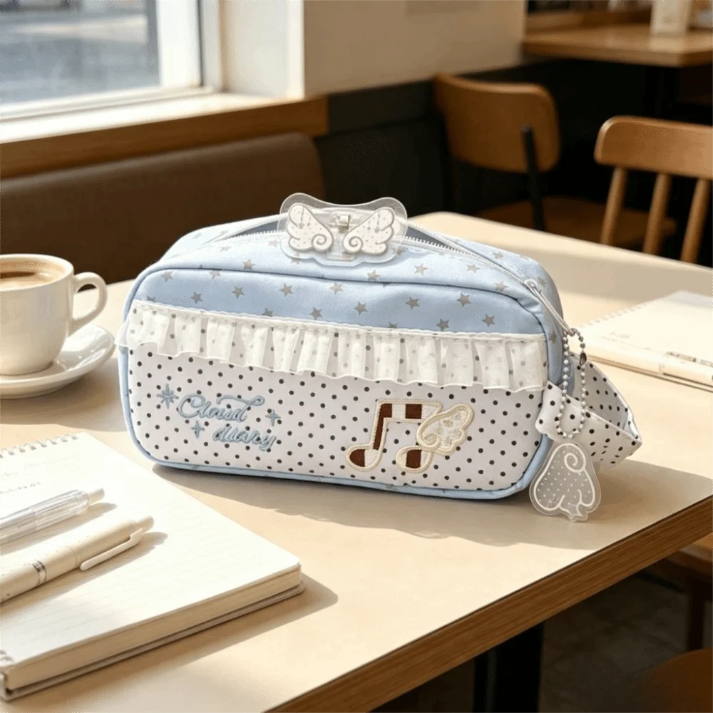 Handheld Style Musical Note Pen Bag Wave Point Splicing Pencil Case Soft Material Large Capacity Pencil Pouch School