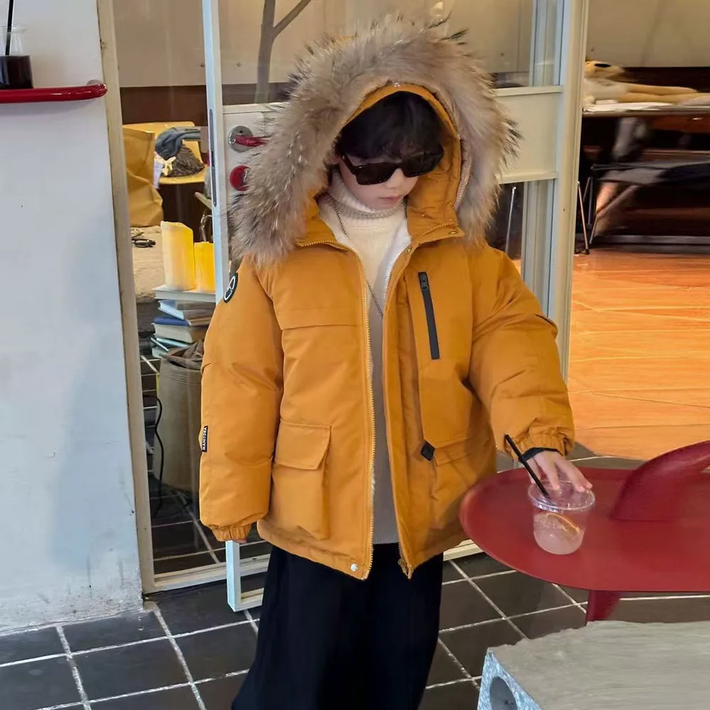 Kids Big Fur Collar Parka Girls Winter New Thick Warm Hooded Coat Fashion Children Outerwear 90-150CM