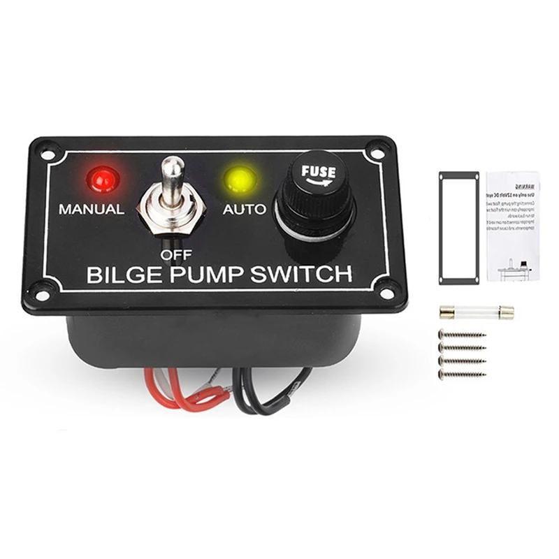 3X DC 12V Fused Marine Bilge Pump Switch Panel With LED Indicator Light Manual/Off/Auto 3-Way Toggle Switch