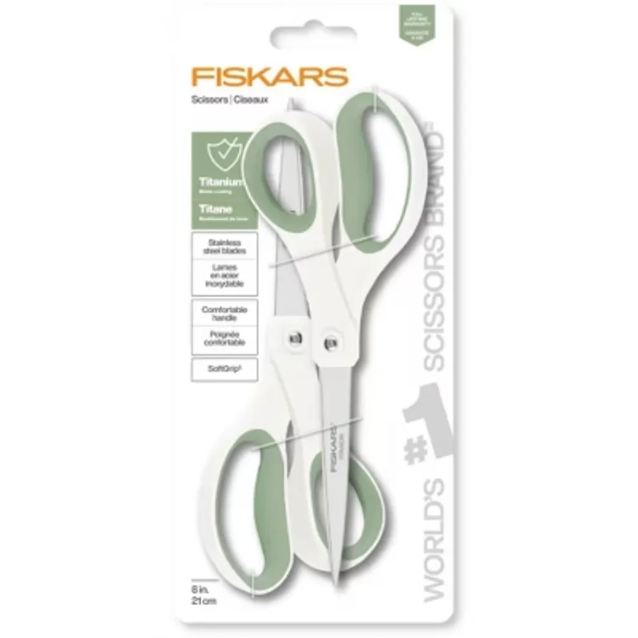 2 Pack White Titanium Softgrip Scissors, Comfort Grip Sharp Blades, Multipurpose Office and Craft Cutting Scissors