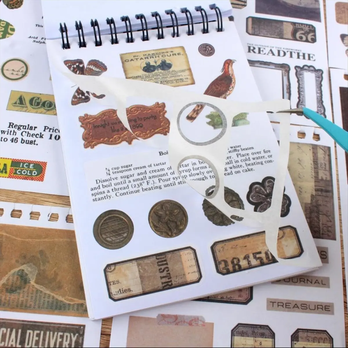 X16A Hot Vintage Stickers for Scrapbooking, 50 Sheets Precut Washi Stickers Book for Journaling, Junk Journal Supplies D