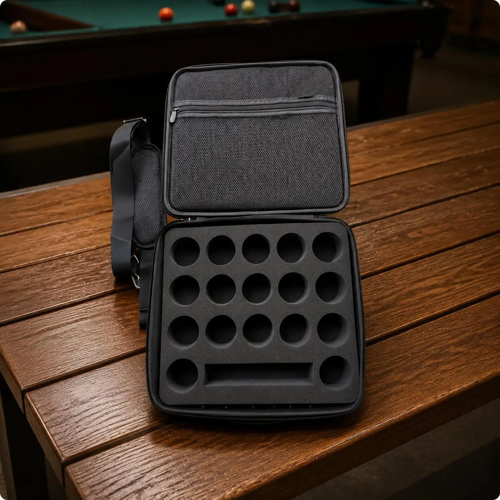 EVA Mesh Billiard Cue Case Lightweight Hard Billiard Ball Organizer Storage Bag for Pool Supplies Home and Travel Use view 2