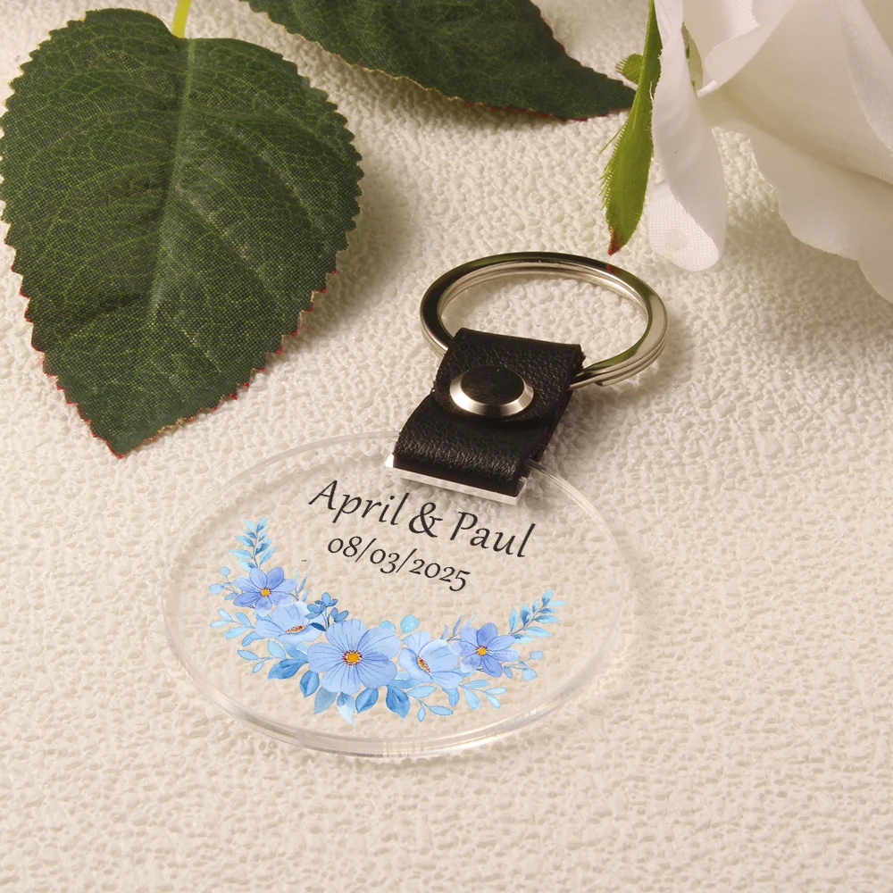 1pcs/10pcs Personalized Wedding Printing Name and Date Keychain PU And Acrylic Key Chain Giving Favors | Party Gifts To Guests