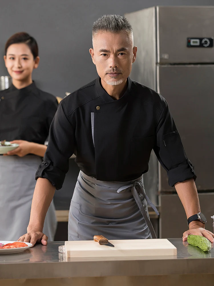 Jaqueta Chef de manga comprida para homens e mulheres, Uniforme de cozinheiro, Roupas de restaurante, Cozinha, Padaria, Restauração, Serviço