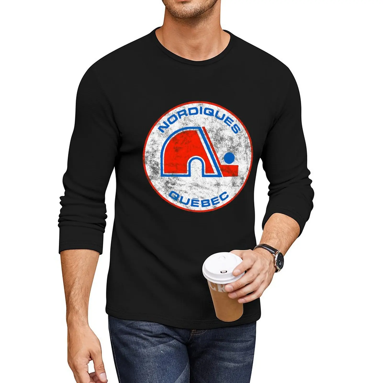 Quebec Nordiques Worn Logo - Old Time Hockey Teams Long T-Shirt shirts graphic tees designer t shirt men