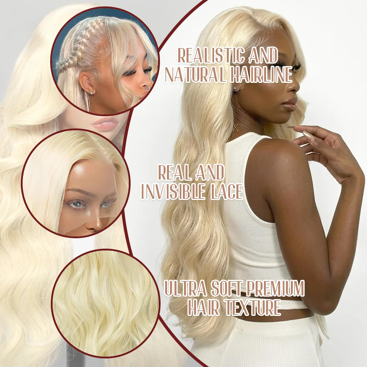 613 Blonde Body Wave #613 Human Hair Wigs 46 Inches 200% Density 13x6 13x4 HD Transparent Invisible Lace Frontal Wig Brazilian Hair For Women Pre Plucked Pre Cut Lace Pre Bleached Knots Pre Styled