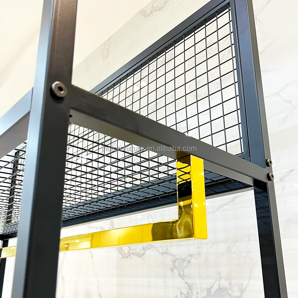 مصنع صيني رائجة البيع تي شيرت جينز رف شاشة الرجال متاجر الملابس الديكور رف الملابس الذهبية مع خصم كبير