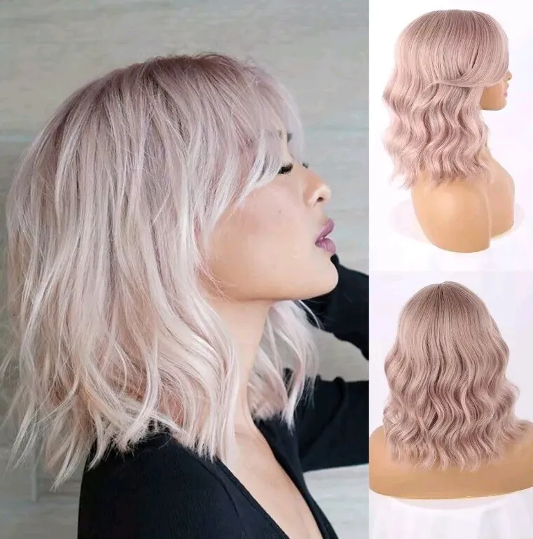 

Pink Long Wavy Multicolor Rainbow Wig Balayage ombre Synthetic Blend Hair