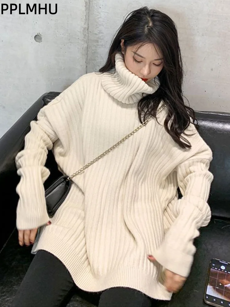 

Turtleneck Warm Soft Baggy Sweater Jumpers Women's Casual Fashion Loose Knitted Pullover Loose Shirt Top Knitwear Sueter ﻿