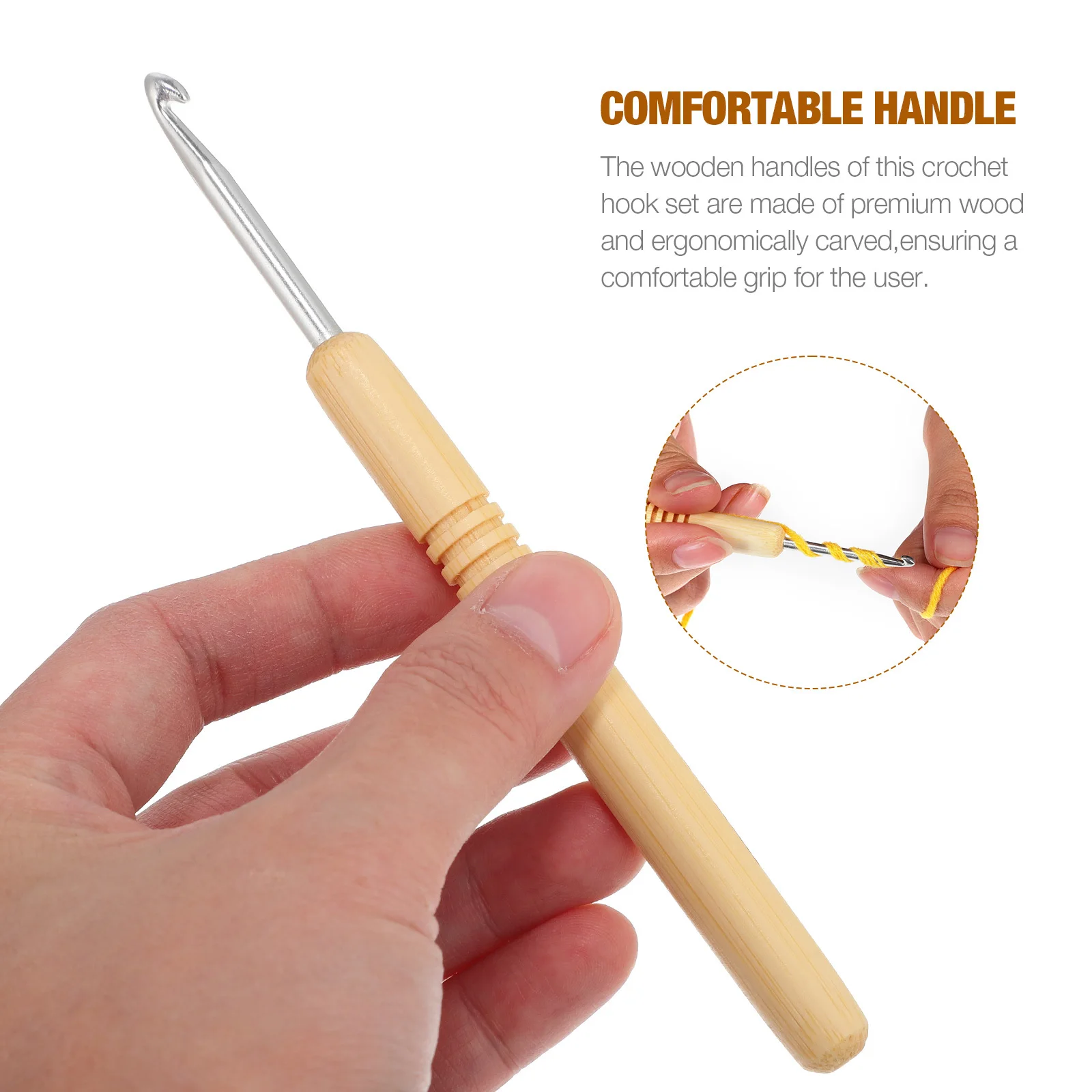 

1Set Crochet Hooks Ergonomic Wooden Handles Multiple Sizes Comfortable Grip Stitch Markers Yarn Craft Knitting Needles