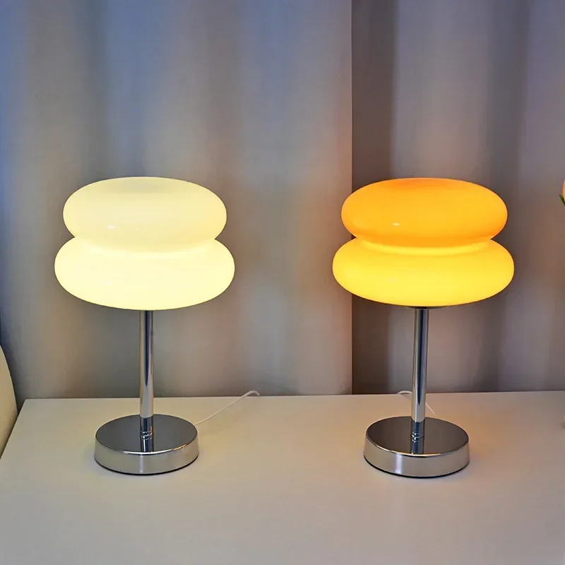 

Italian Designer Glass Egg Tart Table Lamp Bedroom Bedside Study Reading Led Night Light Home Decor Atmosphere Stained Desk Lamp