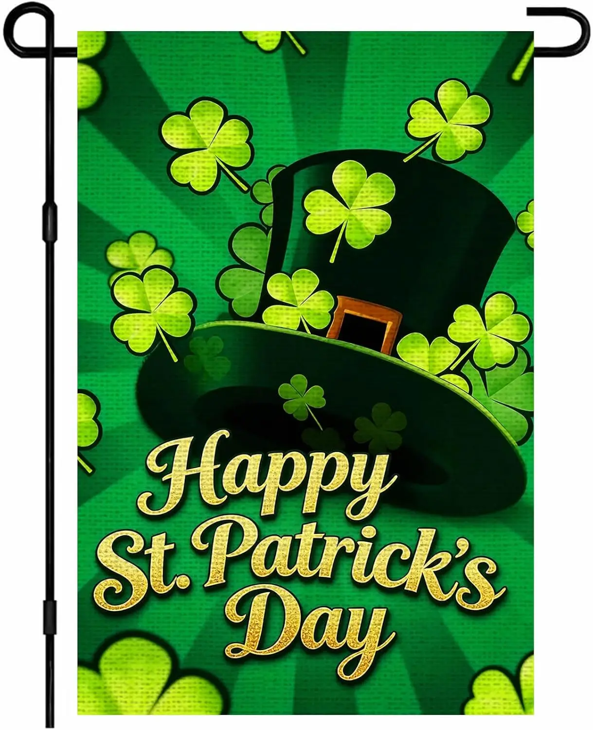 IVN St. Patrick's Day Garden Flag 12 x 18 Inch Yard Flag Double Sided Burlap Green Clover Leprechaun Hat Pattern Decorat jjp