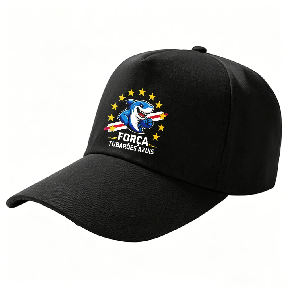 Fun Island Sports Unisex Trucker Cap Cheer Shark Surround Star Flag Print Cabo Verde Tubarões Azuis Summer Game Day Cotton Hat