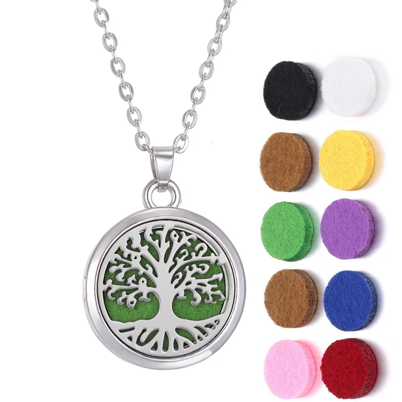 Tree of Life Aromatherapy Necklace Diffuser Pendant Essential Oils Diffuser Locket Necklace Aromatherapy Jewelry Dropshipping