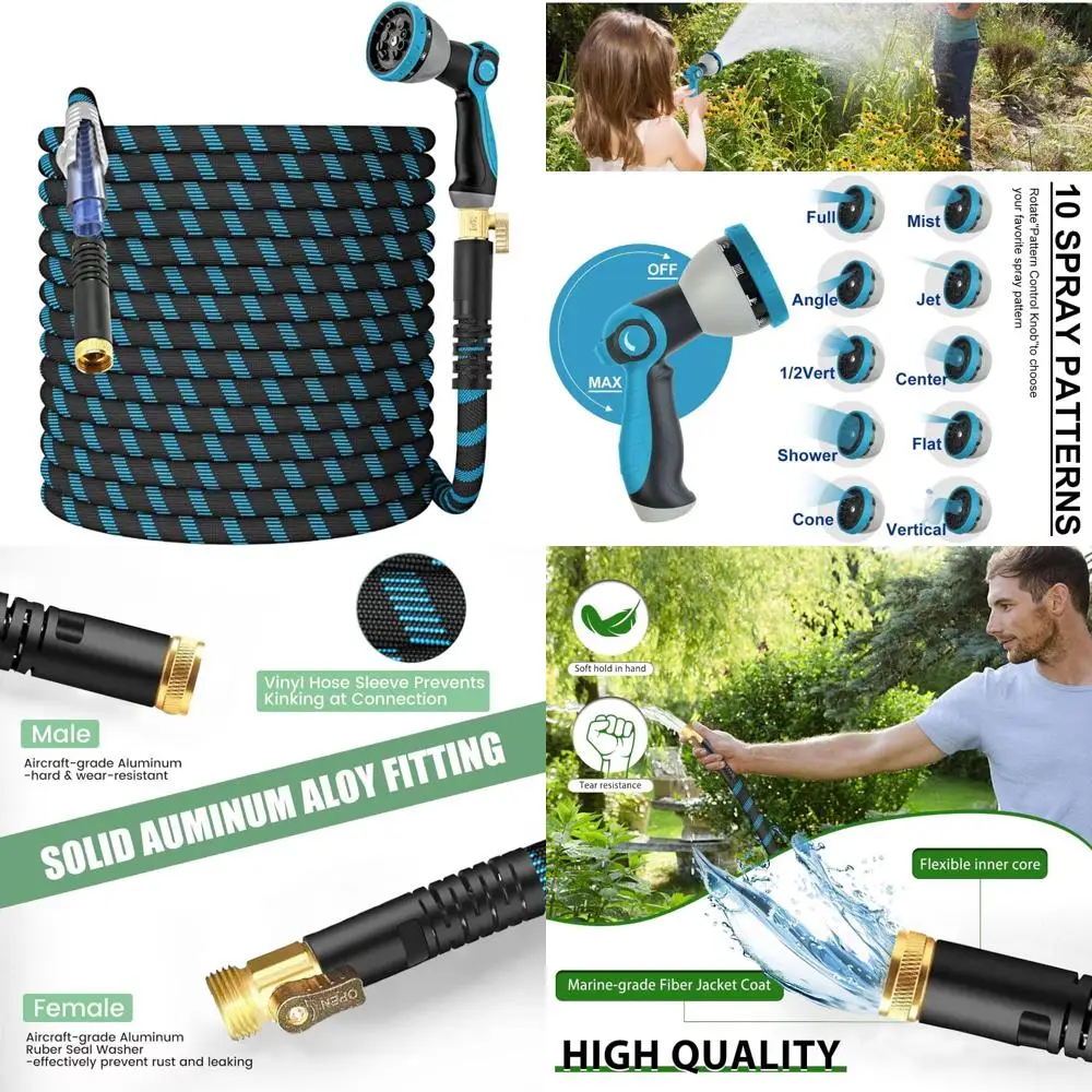 

Flexible 200-Foot Non-Expandable Garden Hose with 10-Pattern Spray Nozzle, Lightweight and Kink-Free for Leak-Proof Watering Sol