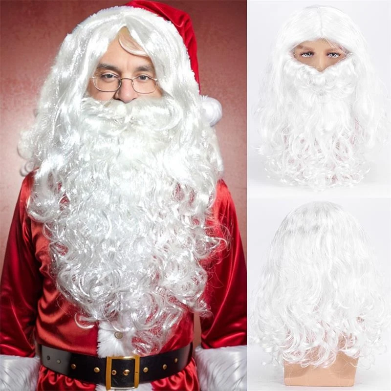 white curly Christmas , European and American Santa Claus long bearded wig