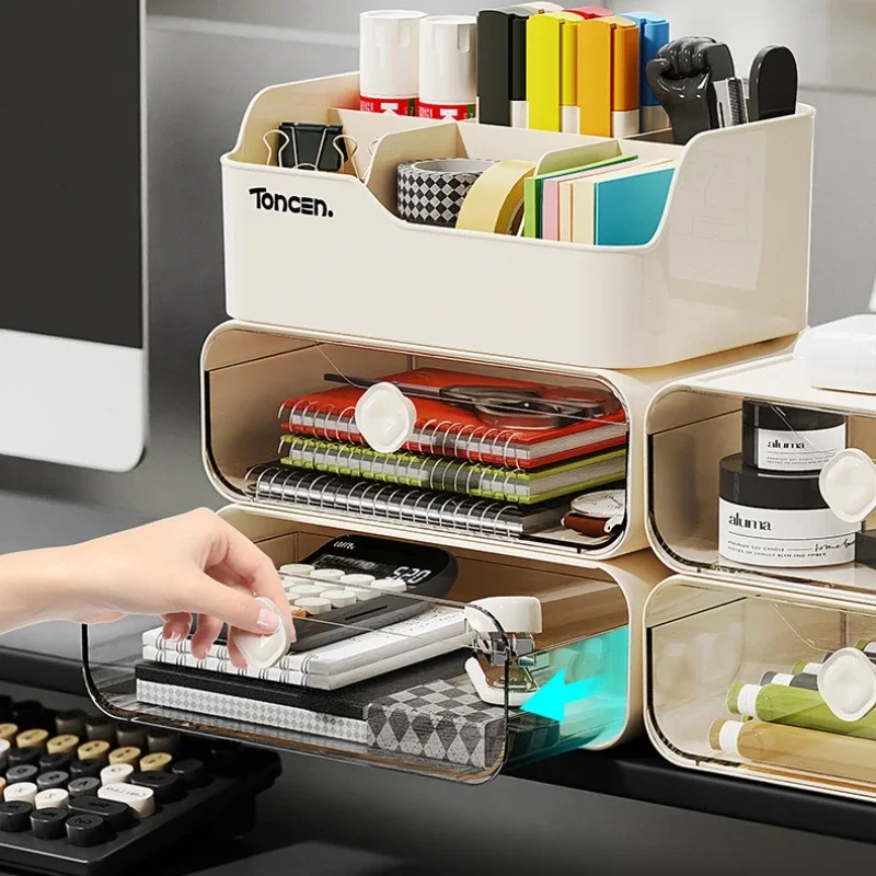 صندوق تخزين شفاف متعدد الطبقات لمنظم سطح المكتب قابل للتكديس لمستحضرات التجميل/اللوازم المكتبية صندوق نمط درج متعدد الألوان #6