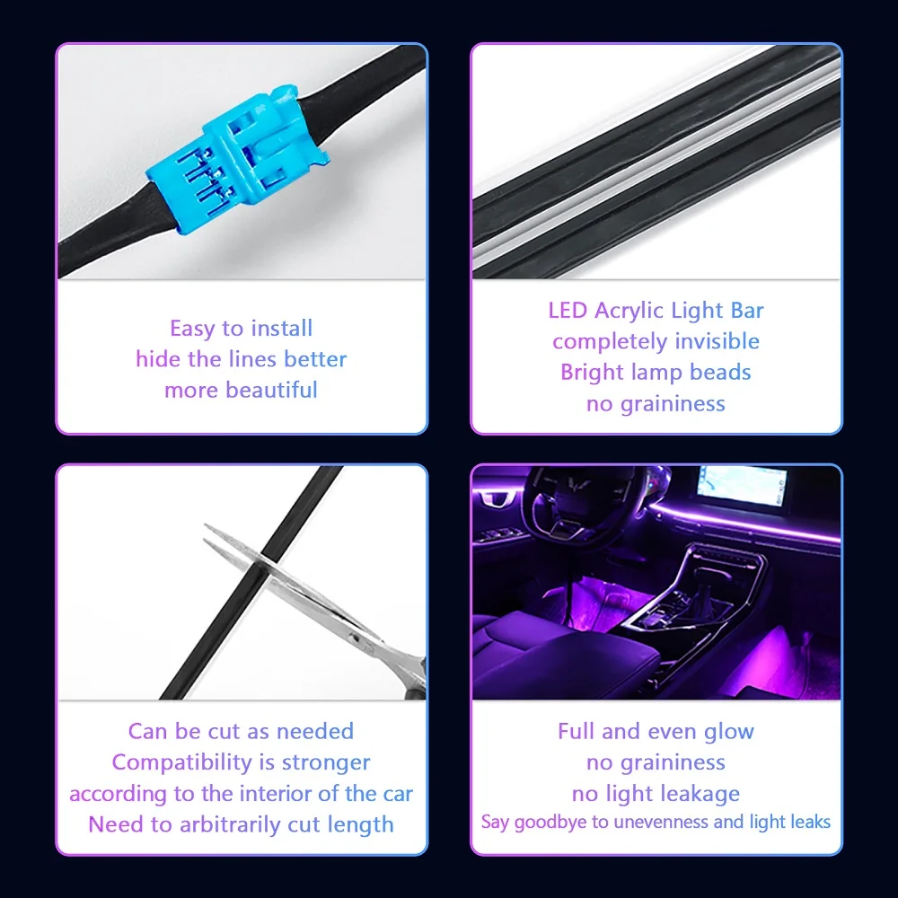 18 in1 Universal Symphony Car Ambient Lights 64 RGB Car Interior Acrylic Light Guide Fiber Optic Car Decoration Atmosphere Light image 6