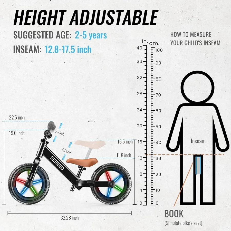 Toddler Balance Bike 2 Year Old No Pedal Bicycle Toys for 2-5 Years Old Tool-Free Adjustment Customize Plate with Stickers Gift