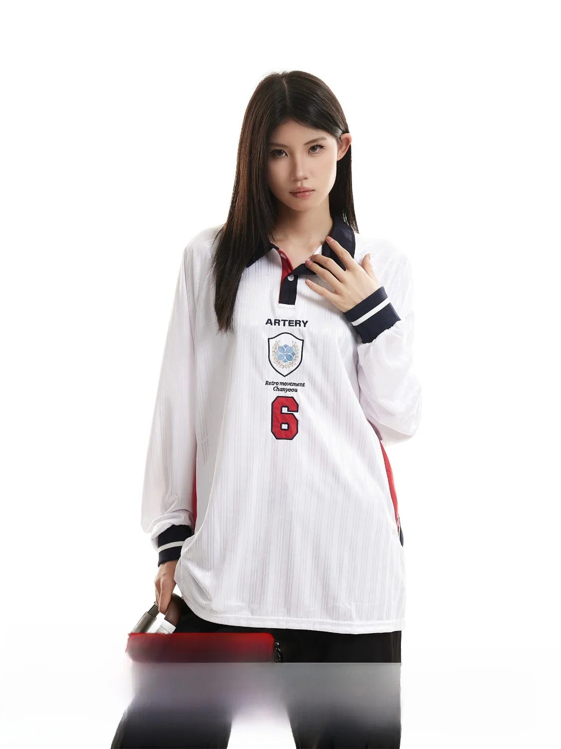 

American Sle Long Sve T-irt Spor Collared Couple Loose Casual Retro Spring Autumn Wear for 8-35 Years Old Women