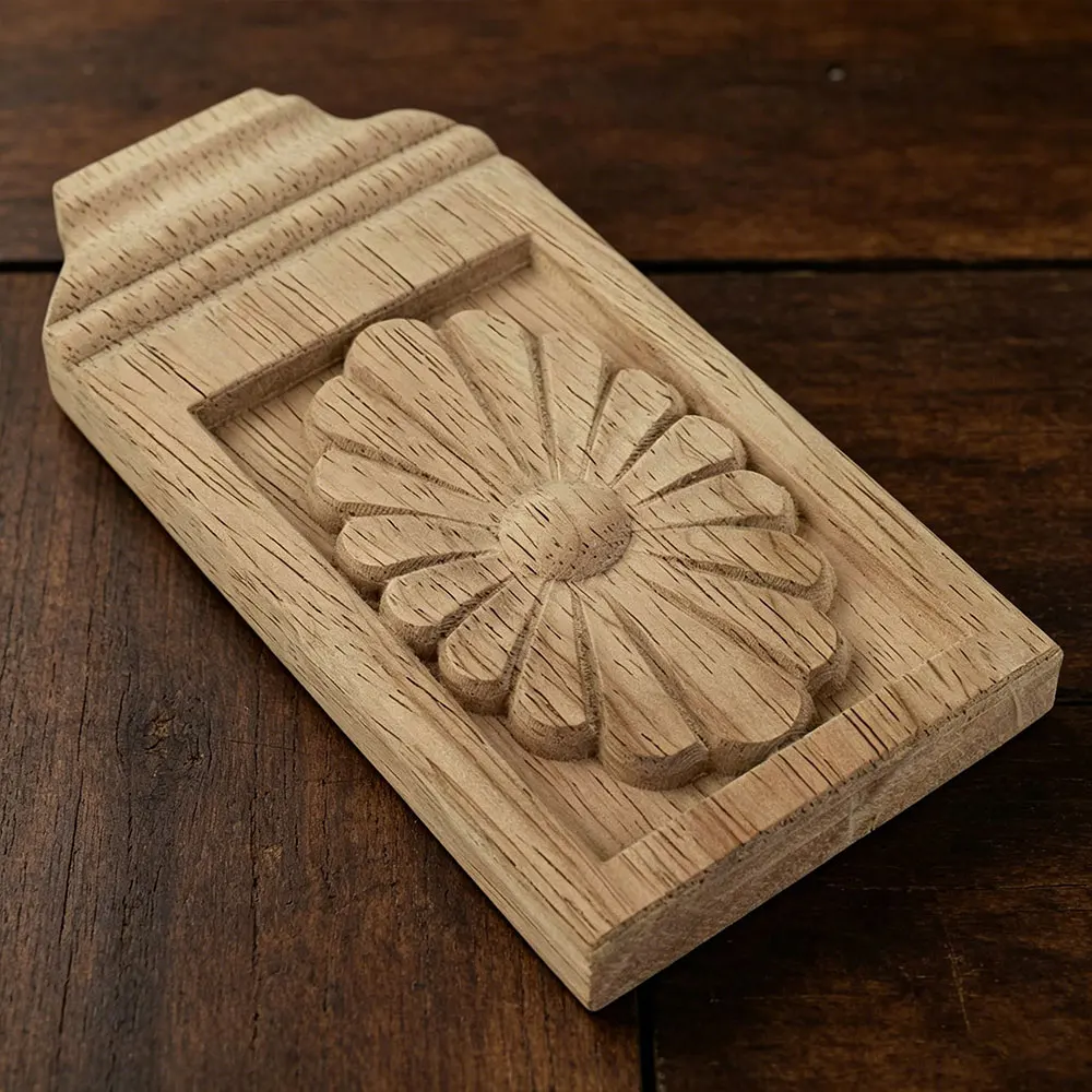 

2PCS Woodcarving Floral Decoration Style Miniatures Rectangle Wood Applique Patch Carved Flower Bed Furniture Cabinet Figurine