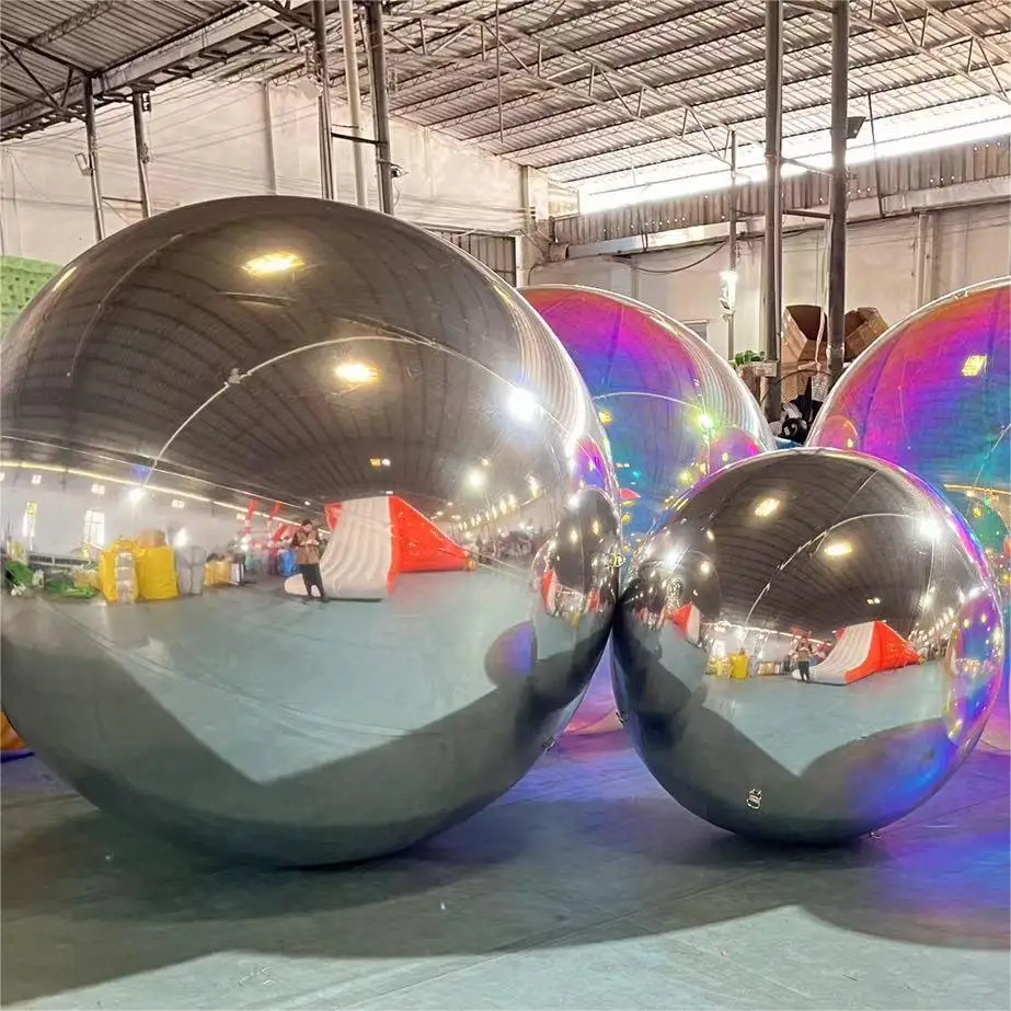 Inflatable Christmas Decoration Silver Ball Big Ceiling Hanging Colorful Disco Mirror Ball Giant Reflective Mirror Balloon