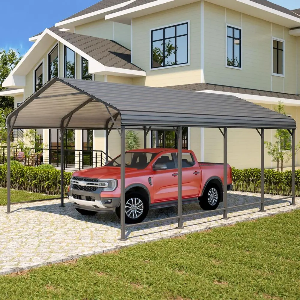

12x20T Metal Carport, Heavy Duty Carport with Reinorced e and Base or All-Weather, Outdoor Garage Car Port or Boats, Tract, Pick