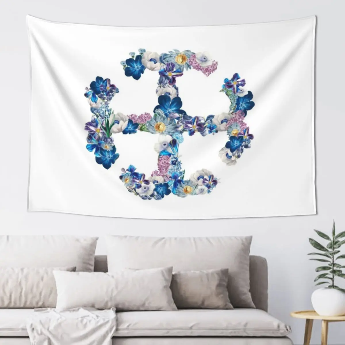 

blue floral french cross Tapestry Nordic Home Decor Carpet Wall Decoration Room Room Decoration Aesthetic Tapestry