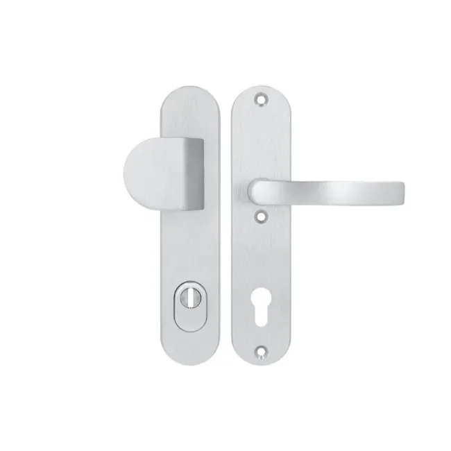 Door handle 92 PZ, three-stage with flexible cylinder protection (fire-resistant), color F1-silver