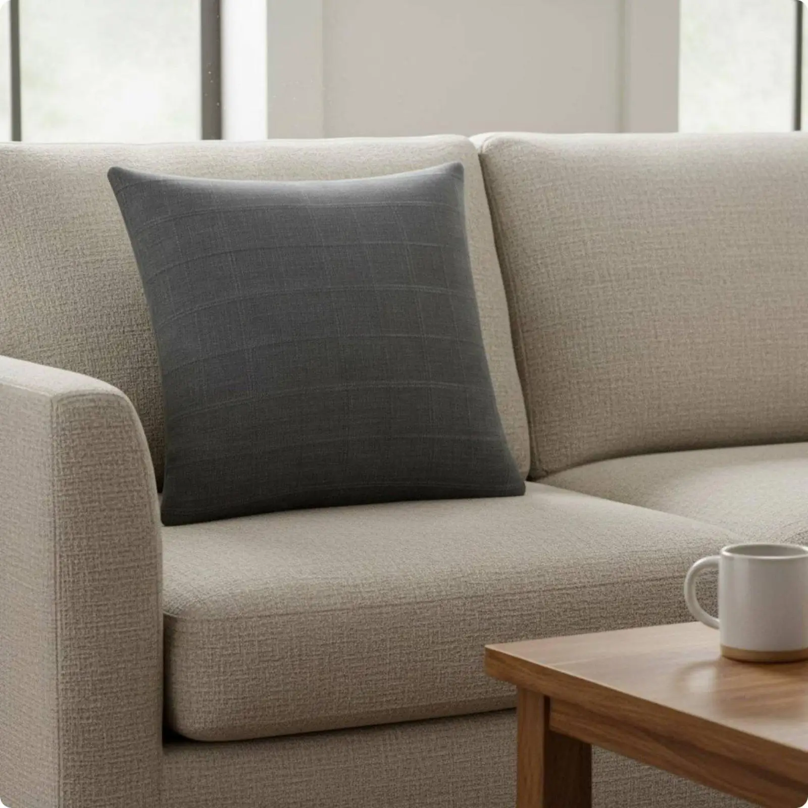 Linen Cushion Cover Textured Plaid Neutral Pillow Case Modern Decorative Accent for Sofa or Bed