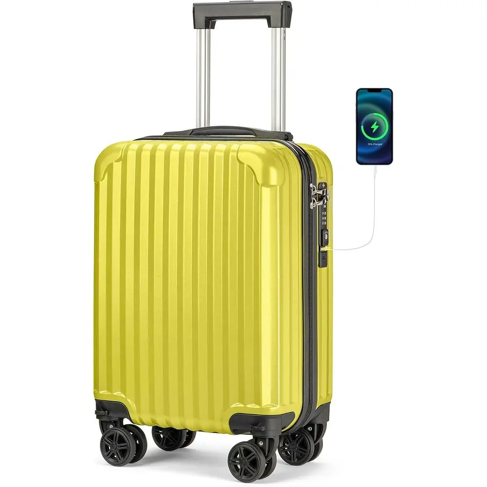 

Compact 18x14x8 Hardshell TSA-Lock Luggage with USB Port, Silent Wheels for Underseat Carry-On Travel