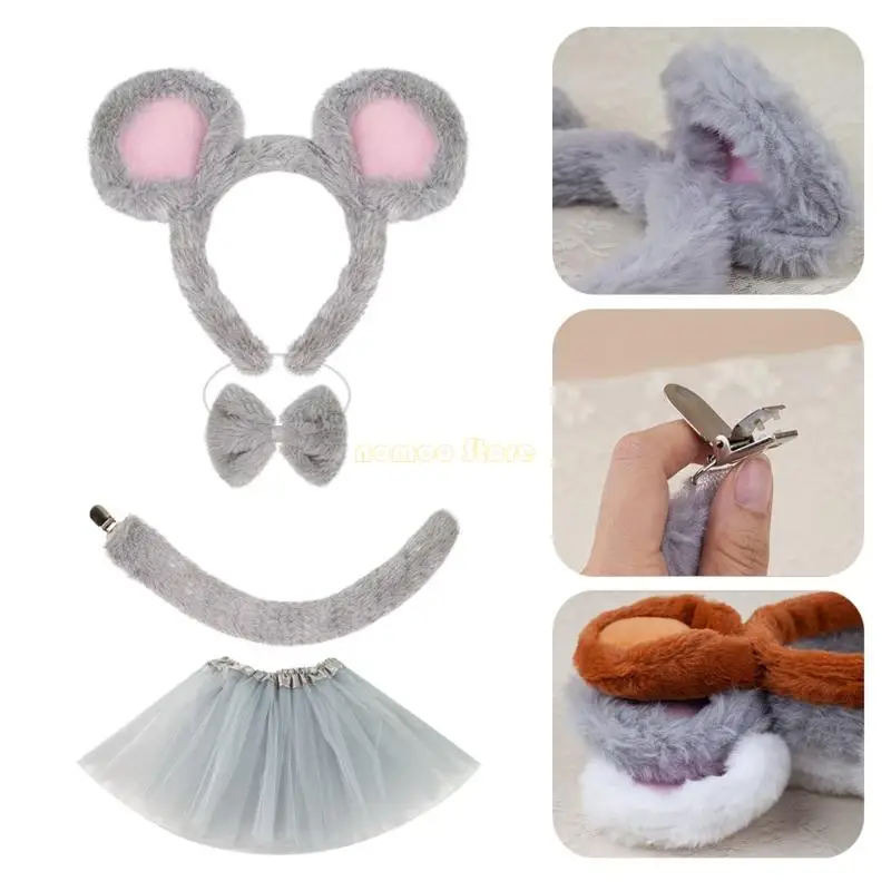 31BF 1/3/4 Chuột Trang Phục Phụ Kiện Bộ Halloween Hóa Trang Trang Phục Chuột Đầu Đuôi Váy Tutu dành Cho Trẻ Bé Gái