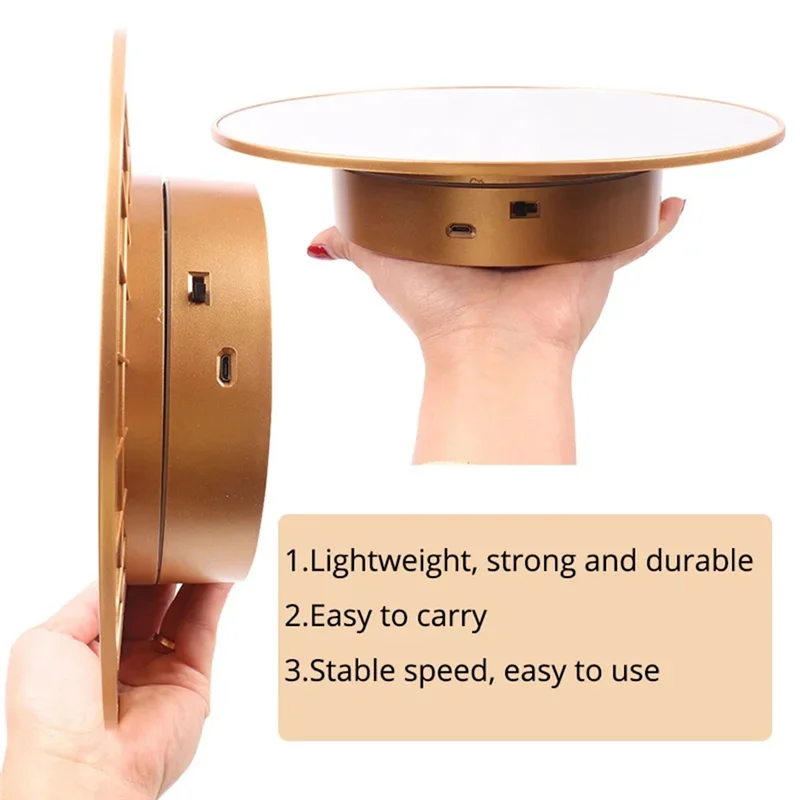 Motorized Turntable Display For Mannequin Head Wig Display Stand 360 Degree Electric Rotating Display Turntable Golden