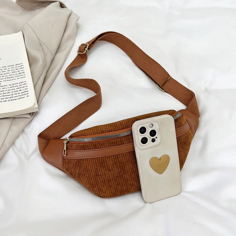 Corduroy Chest Bag Crossbody Bag 2023 New Versatile Retro Phone Small Body Waist Bag Valentine\'s Day Christmas Gift