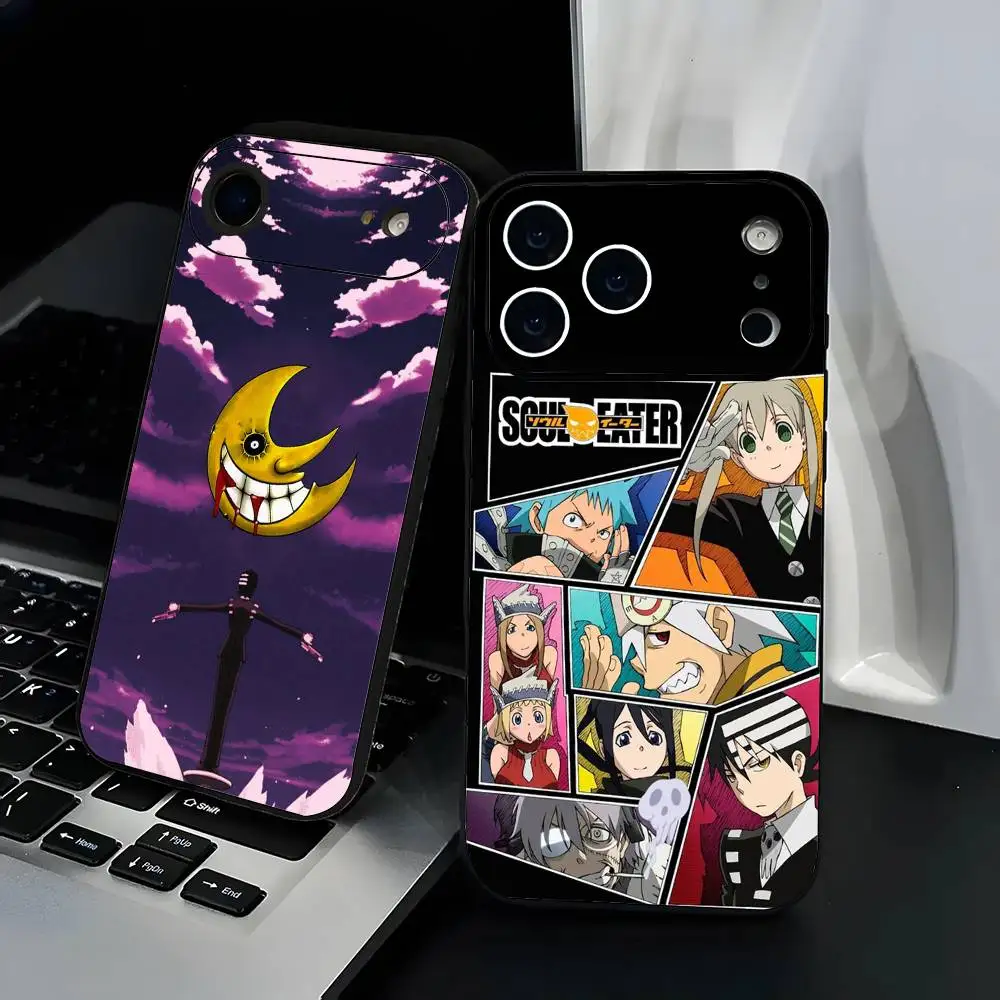 أنيمي S-الروح الآكل حالة الهاتف أزياء الأسود متجمد TPU حالة الهاتف لفون 12-17. تصميم مطلي بالرش بالأشعة فوق البنفسجية، مضاد للسقوط يوميًا
