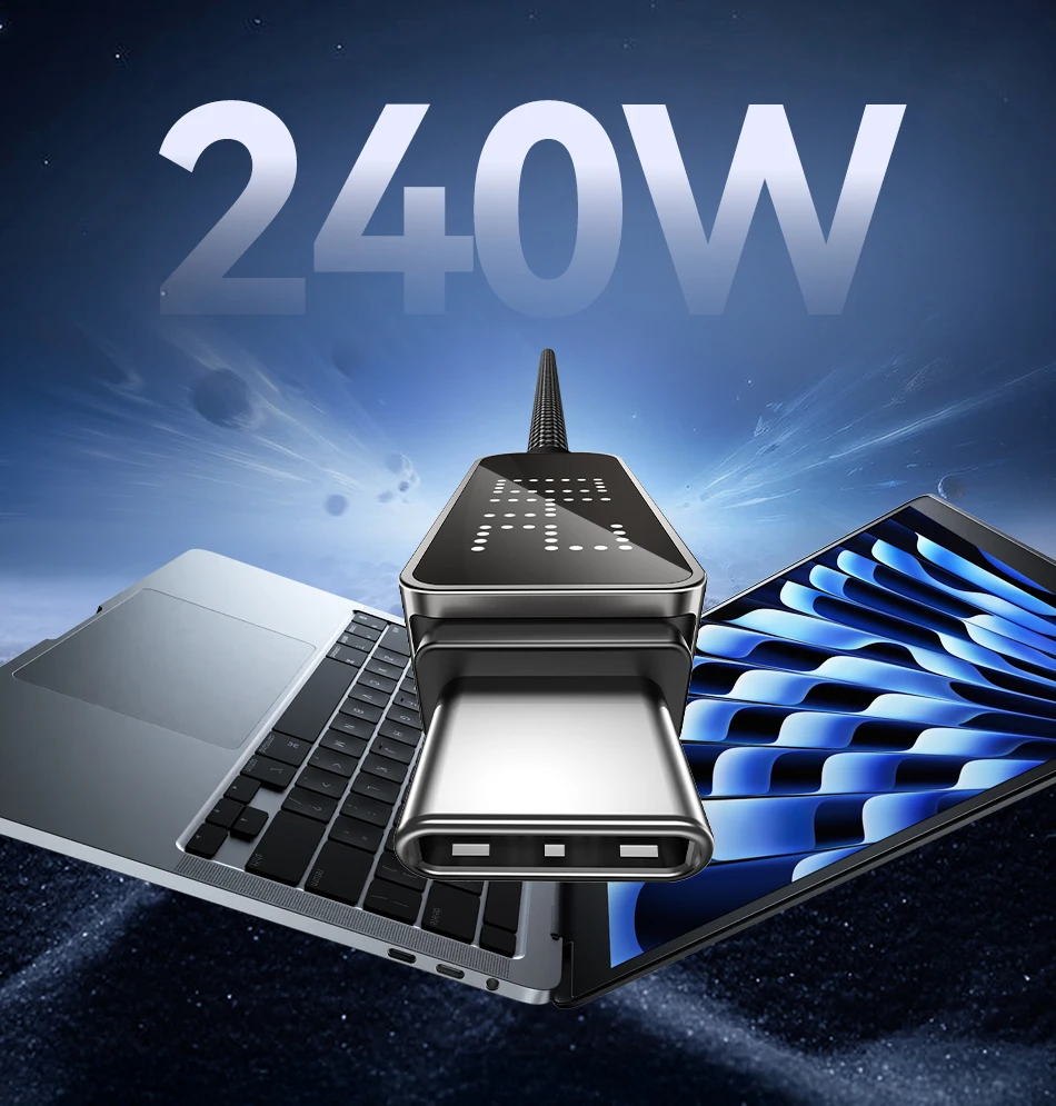 Rocoren Digitales Display USB-C-Kabel 240W PD 3.1 Schnellladekabel Typ C zu C für iPhone 17 16 15 Xiaomi Huawei Macbook iPad – Detail 5