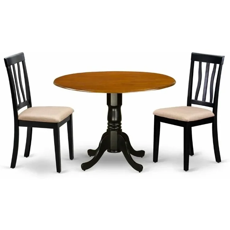 

DLAN3-BCH-C 3 Piece Dining Room Table Set Contains a Round Kitchen Table with Dropleaf and 2 Linen Fabric Upholstered Dining