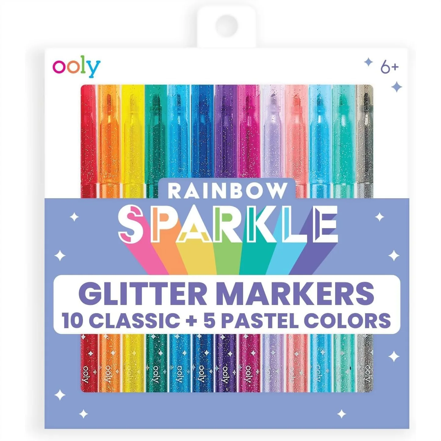 

Glitter Markers Set of 15 - Pastel & Classic Colors, 2mm Nib for Medium Lines, Sparkly Art Supplies for Kids