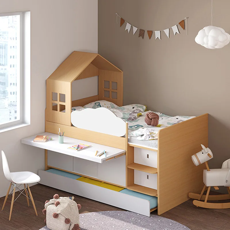 

Children's bed small apartment with pumping bed under bed cabinet combination with desk storage