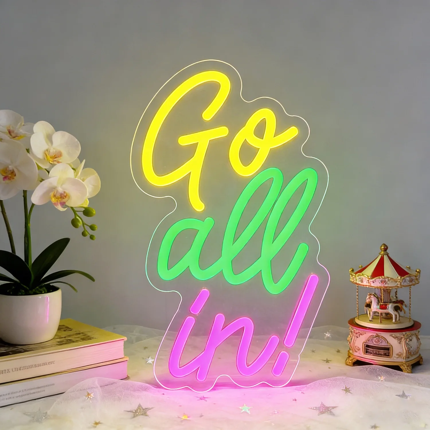 

Go All In LED Neon Sign Motivational Light for Bedroom Living Room Decor Inspirational Wall Art Party Gift Positive Atmosphere
