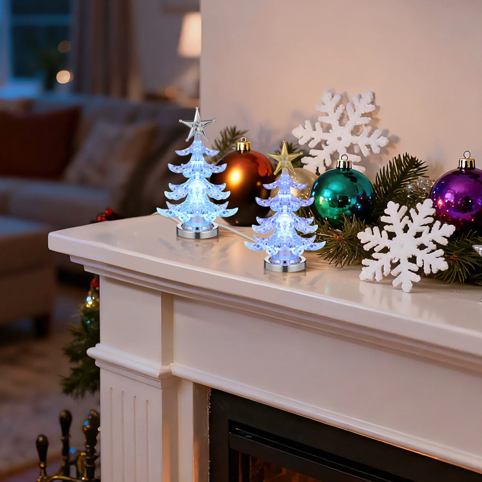 

2Pcs LED Night Light Christmas Tree Design Rgb Color Changing Lamp for Bedroom Desk Cafe Ambient Decoration Night Light