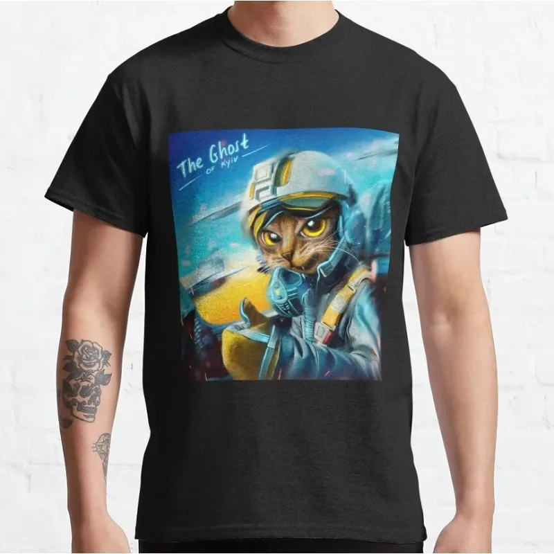 Cat Ukrainian Soldier Defender of Ukraine Pure Cotton T-Shirt round Collar Short Sleeve plus Size Tee for Men
